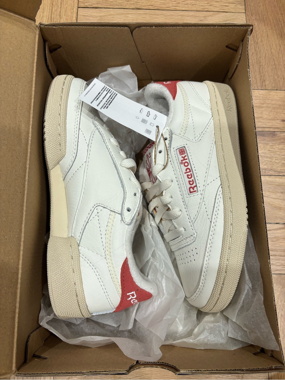 Women's Reebok Club C 85 Vintage Chalk White Aqua Dust Red 100074233 Size 5